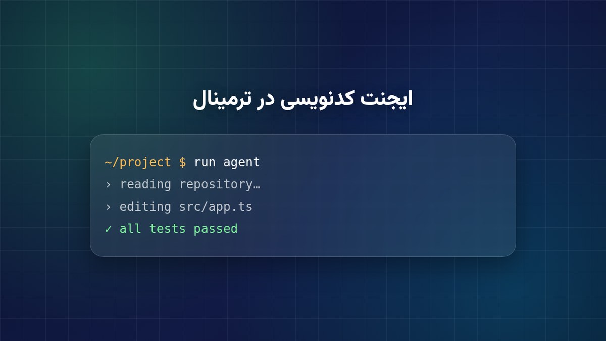 ایجنت کدنویسی هوش مصنوعی در حال کار در ترمینال