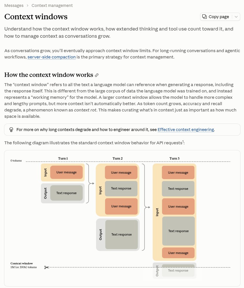 صفحهٔ مستندات Context windows در سایت Anthropic